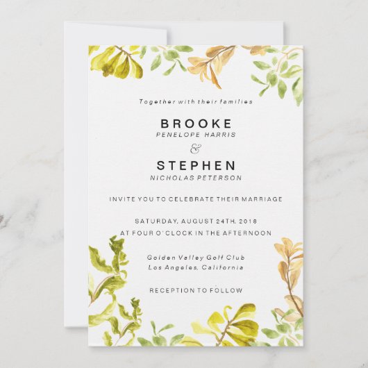 Golden Leafy Bower Wedding Kaart (Voorkant)
