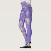 Golden Leafy Foliage op Paarse achtergrond Leggings (Links)