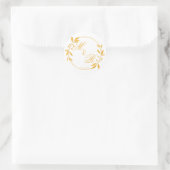 Golden Leafy Wreath Monogrammed Wedding Favor Ronde Sticker (Tas)