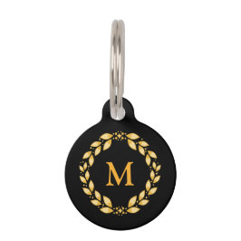  Golden Leaved Roman Wreatmonogram - zwart Huisdierpenning