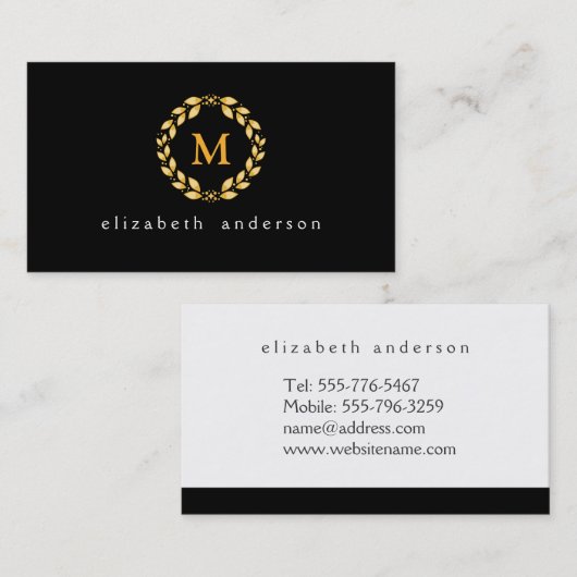 Golden Leaved Roman Wreatmonogram - zwart Visitekaartje (Voorkant / Achterkant)