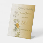 Golden leaves 50th birthday pedestal sign  reclamebord met voetstuk (Voorkant)