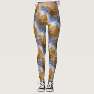 Golden Leaves Blue Sky Natuur Pattern Leggings