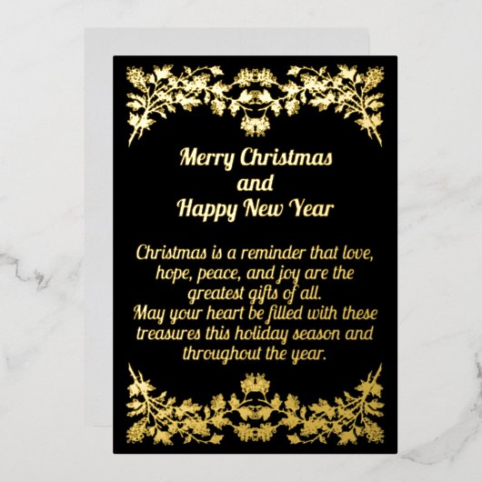 Golden Leaves Christmas Folie Kaart (Voorkant / Achterkant)