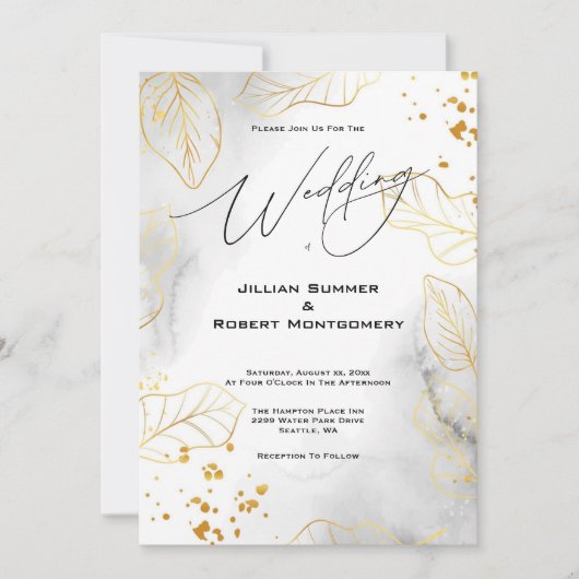 Golden Leaves Elegant Huwelijksuitnodiging Kaart (Voorkant)