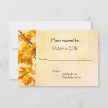 Golden Leaves Fall Wedding Party Uitnodiging RSVP