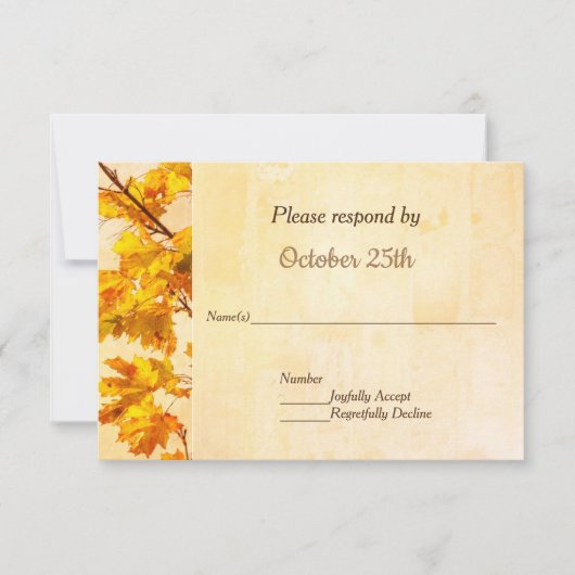 Golden Leaves Fall Wedding Party Uitnodiging RSVP (Voorkant)