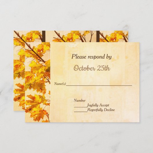 Golden Leaves Fall Wedding Party Uitnodiging RSVP (Voorkant / Achterkant)