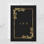 Golden Leaves Framed Black Gold Wedding Invitation (Achterkant)
