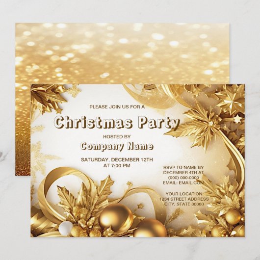 Golden Leaves Kerst Feest Vakantie uitnodiging (Voorkant / Achterkant)