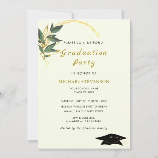 Golden Leaves Lijst Graduation Party Invitation (Voorkant)