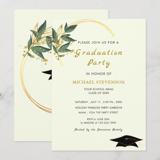 Golden Leaves Lijst Graduation Party Invitation (Voorkant / Achterkant)