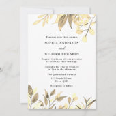 Golden Leaves Modern Gold Wedding Invitation Kaart (Voorkant)