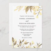 Golden Leaves Modern Gold Wedding Invitation Kaart (Voorkant / Achterkant)