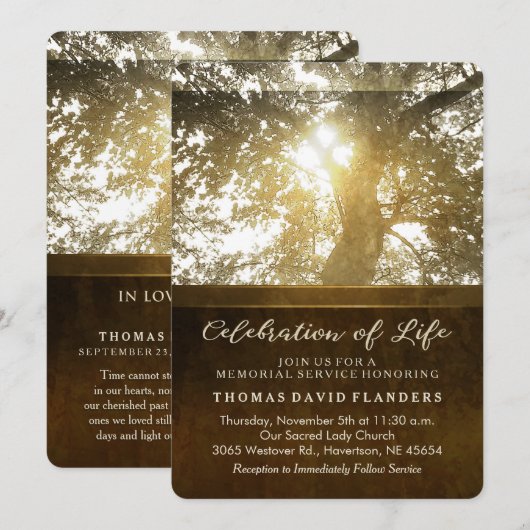 Golden Leaves Nostalgia Memorial Service Invite Kaart (Voorkant / Achterkant)