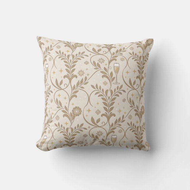 Golden  Leaves & Sparkle Champagne Print Kussen (Voorkant)