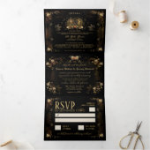 Golden legant skeletten "samen met" - Gegevens T Drieluik Uitnodiging (Binnen)