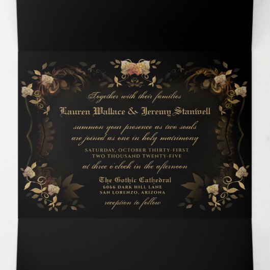 Golden legant skeletten "samen met" - Gegevens T Drieluik Uitnodiging (Binnenkant midden)