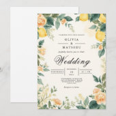 Golden Lemon Blossom Wedding Kaart (Voorkant / Achterkant)