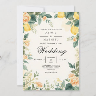 Golden Lemon Blossom Wedding Kaart