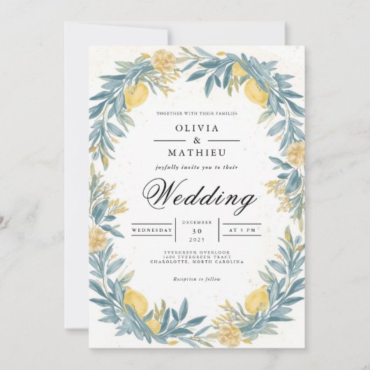 Golden Lemon Botanical Arch Wedding Kaart (Voorkant)