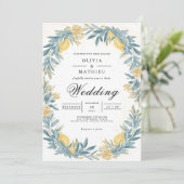 Golden Lemon Botanical Arch Wedding Kaart (Staand voorkant)
