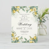 Golden Lemon Botanical Wedding Kaart (Staand voorkant)