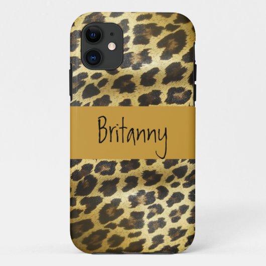 Golden Leopard Fur Animal Print met naam Case-Mate iPhone Case (Achterkant)