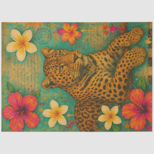 Golden Leopard Gaze" Decoupage Papier – Tropisch (Voorkant)