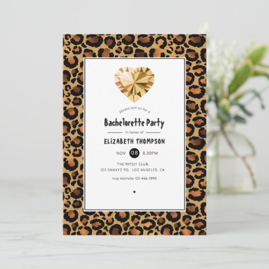 Golden Leopard Pattern Bachelorette Party Kaart (Staand voorkant)