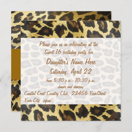 Golden Leopard Print 16e verjaardag Kaart (Voorkant / Achterkant)