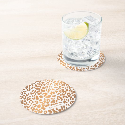 Golden Leopard Print Ronde Kartonnen Onderzetter (Insitu)
