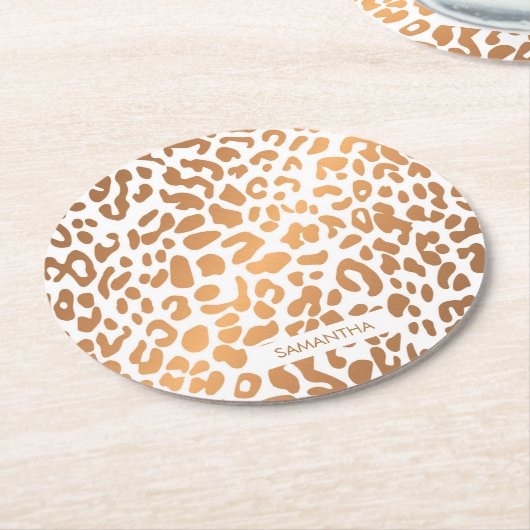 Golden Leopard Print Ronde Kartonnen Onderzetter (Gebogen)