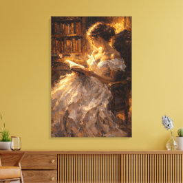 Golden Library Glow: Visual Impasto Style  Canvas Afdruk