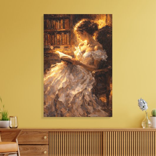 Golden Library Glow: Visual Impasto Style  Canvas Afdruk (Insitu (Woonkamer))
