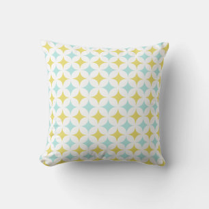 Golden & Light Blue Star Pattern op White Kussen