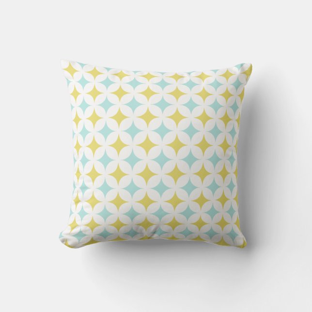 Golden & Light Blue Star Pattern op White Kussen (Voorkant)