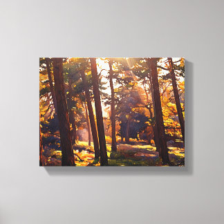 Golden Light Forest olieverfschilderij Canvas Afdruk
