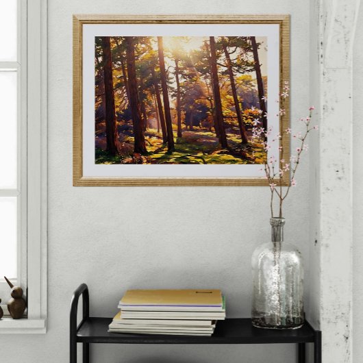 Golden Light Forest olieverfschilderij Canvas Afdruk
