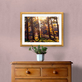 Golden Light Forest olieverfschilderij Canvas Afdruk