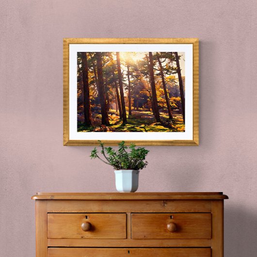 Golden Light Forest olieverfschilderij Canvas Afdruk