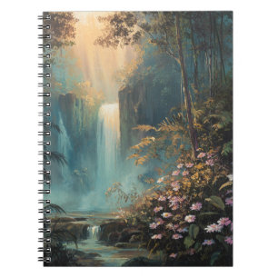 Golden Light Forest Waterfall Floral Art Notitiebo Notitieboek