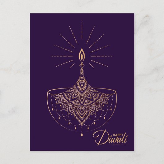 Golden Light Ornament Happy Diwali Briefkaart (Voorkant)