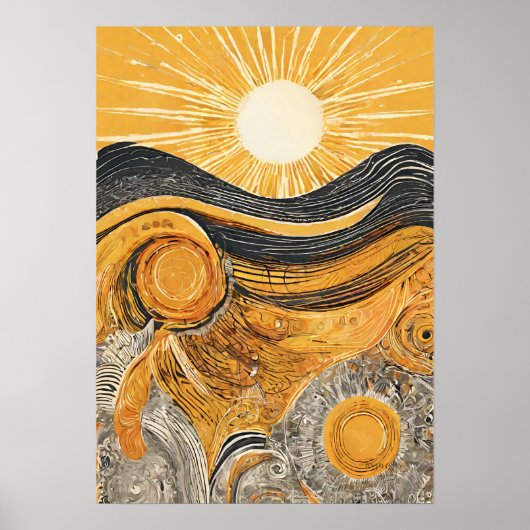 Golden Light Sun Illustration Wall Art Poster (Voorkant)