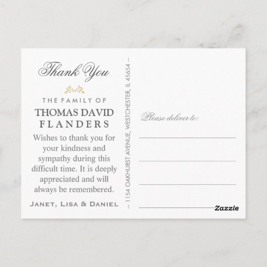 Golden Light Tree in Memory Sympathie Hartelijk da Briefkaart (Achterkant)