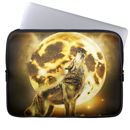 Golden Lighting Wolf Laptop Sleeve (Voorkant)