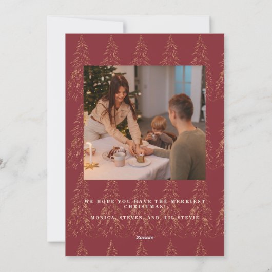 Golden Lights Bokeh Kerstmis Rood 2 Foto Feestdagenkaart (Achterkant)