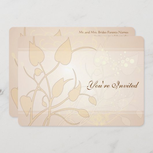 Golden Lights Swirl Leaves Wedding Kaart (Voorkant / Achterkant)