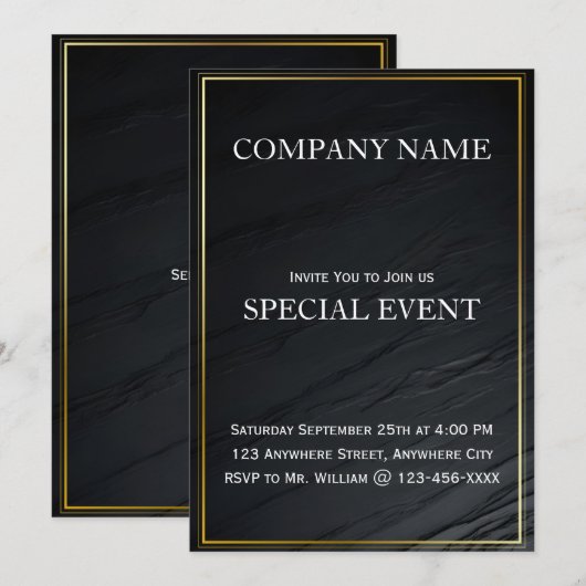 Golden Lijst Black Corporate Party Invitation Kaar Kaart (Voorkant / Achterkant)