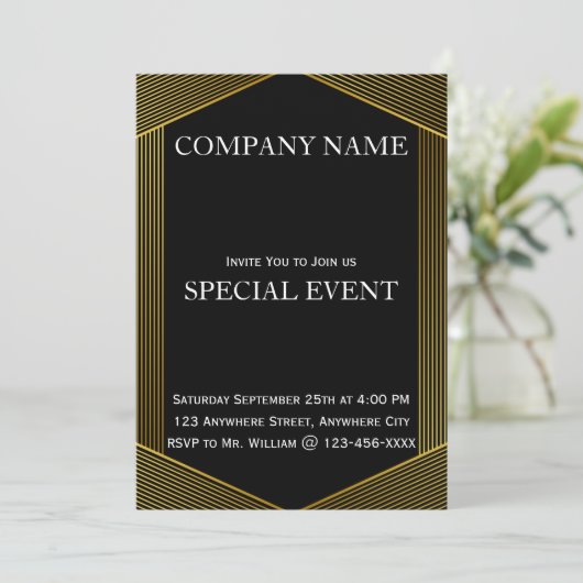 Golden Lijst Black Corporate Party Invitation Kaar Kaart (Staand voorkant)